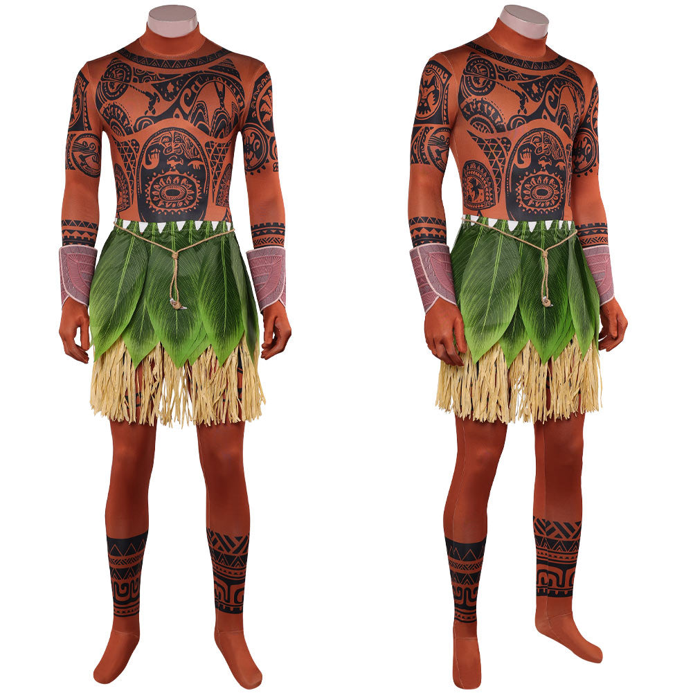 Cosplay Costume Maui Vaiana La Légende du Bout du Monde(2026) Film Cosplay Combinaison Imprimée Tatouage+Tablier Homme