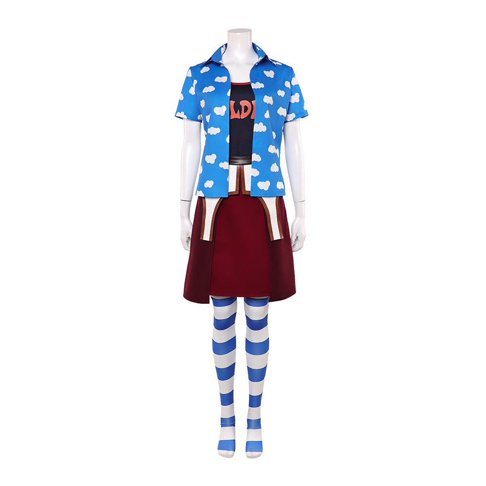 Cosplay Costume Miss Goldenweek One Piece Live Action 2(2026) TV Cosplay Tenue Bleue et Rouge Femme