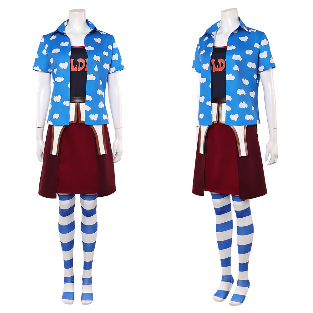 Cosplay Costume Miss Goldenweek One Piece Live Action 2(2026) TV Cosplay Tenue Bleue et Rouge Femme