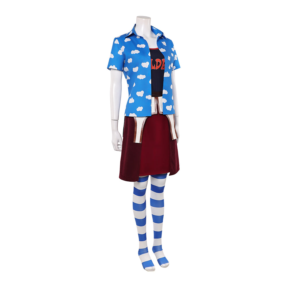 Cosplay Costume Miss Goldenweek One Piece Live Action 2(2026) TV Cosplay Tenue Bleue et Rouge Femme