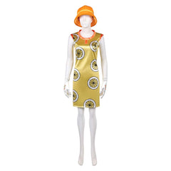 Cosplay Costume Miss Valentine One Piece Live Action 2(2026) TV Cosplay Robe Jaune avec Chapeau Orange Femme