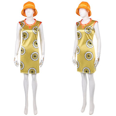 Cosplay Costume Miss Valentine One Piece Live Action 2(2026) TV Cosplay Robe Jaune avec Chapeau Orange Femme