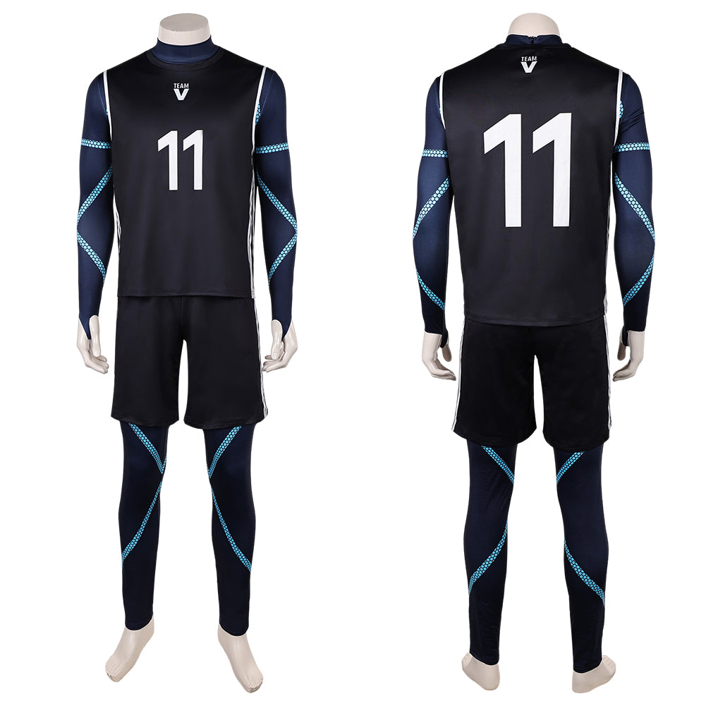 Cosplay Costume Nagi Seishiro Blue Lock Live Action(2026) Team V Maillot de Football Noir Homme