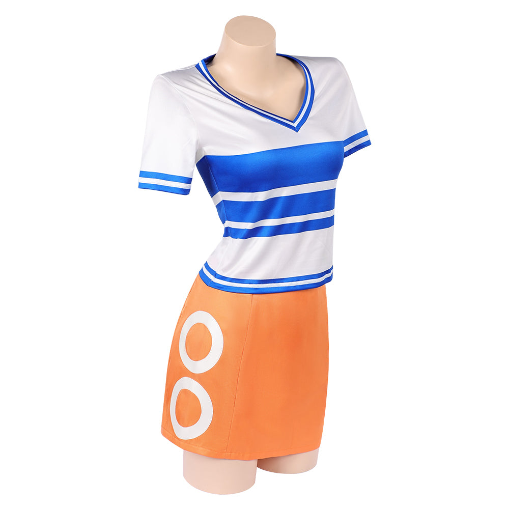 Cosplay Costume Nami Anniversaire One Piece Anime Cosplay Tenue Blanche et Orange Femme