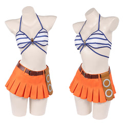 Cosplay Costume Nami One Piece Live Action 2(2026) TV Cosplay Maillot de Bain Bleu et Orange Femme