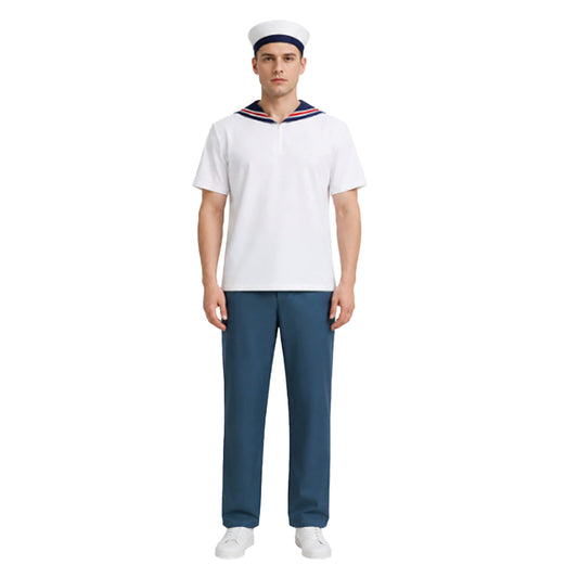 Cosplay Costume Popeye Popeye the Slayer Man TV Cosplay Tenue Bleue et Blanche Homme