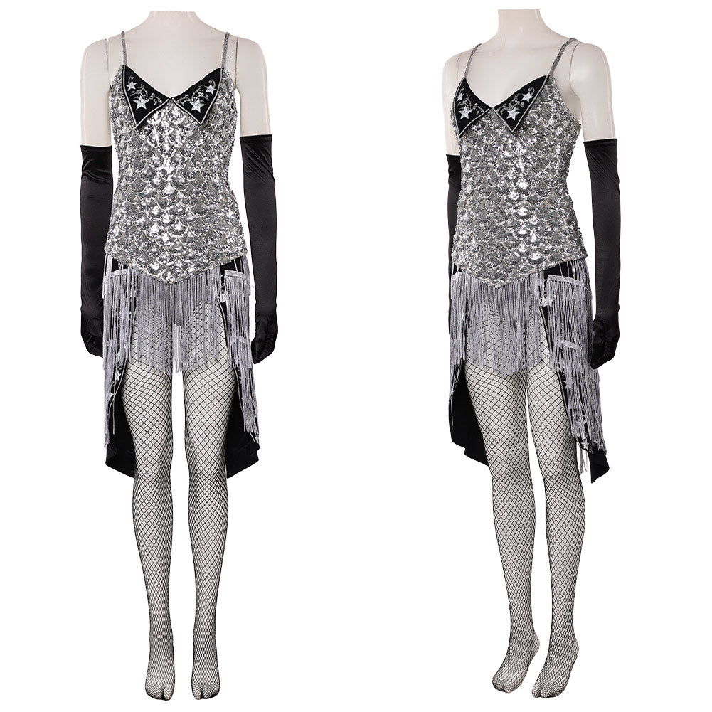 Cosplay Costume Satine Moulin Rouge Comédie Musicale Cosplay Robe Argentée et Noire Femme