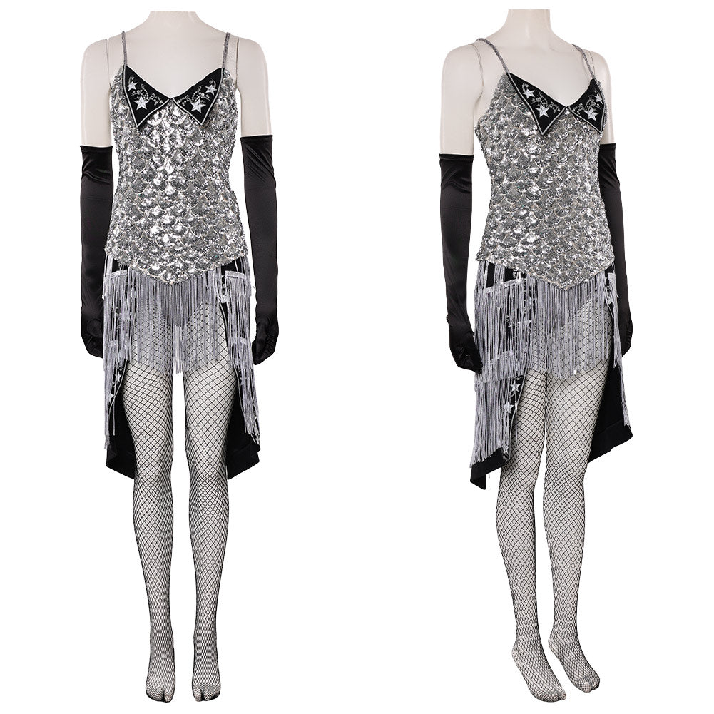 Cosplay Costume Satine Moulin Rouge Comédie Musicale Cosplay Robe Argentée et Noire Femme