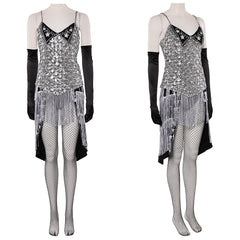 Cosplay Costume Satine Moulin Rouge Comédie Musicale Cosplay Robe Argentée et Noire Femme