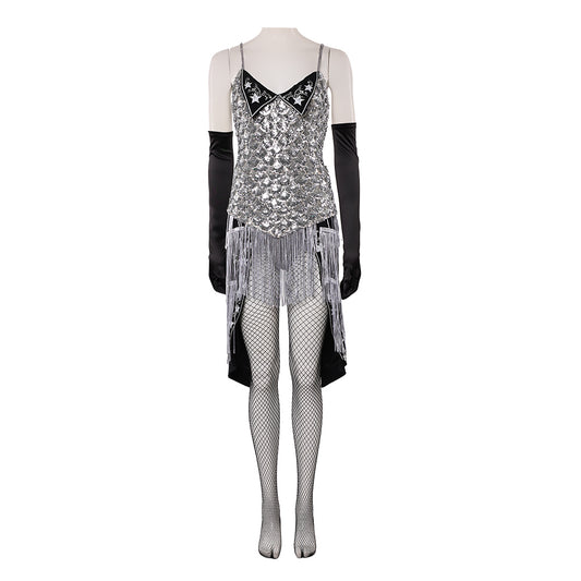 Cosplay Costume Satine Moulin Rouge Comédie Musicale Cosplay Robe Argentée et Noire Femme