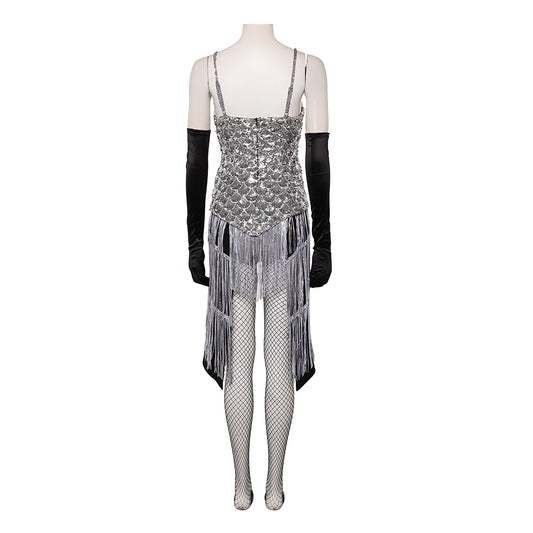 Cosplay Costume Satine Moulin Rouge Comédie Musicale Cosplay Robe Argentée et Noire Femme