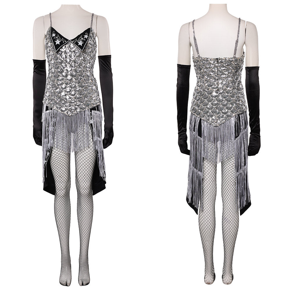 Cosplay Costume Satine Moulin Rouge Comédie Musicale Cosplay Robe Argentée et Noire Femme