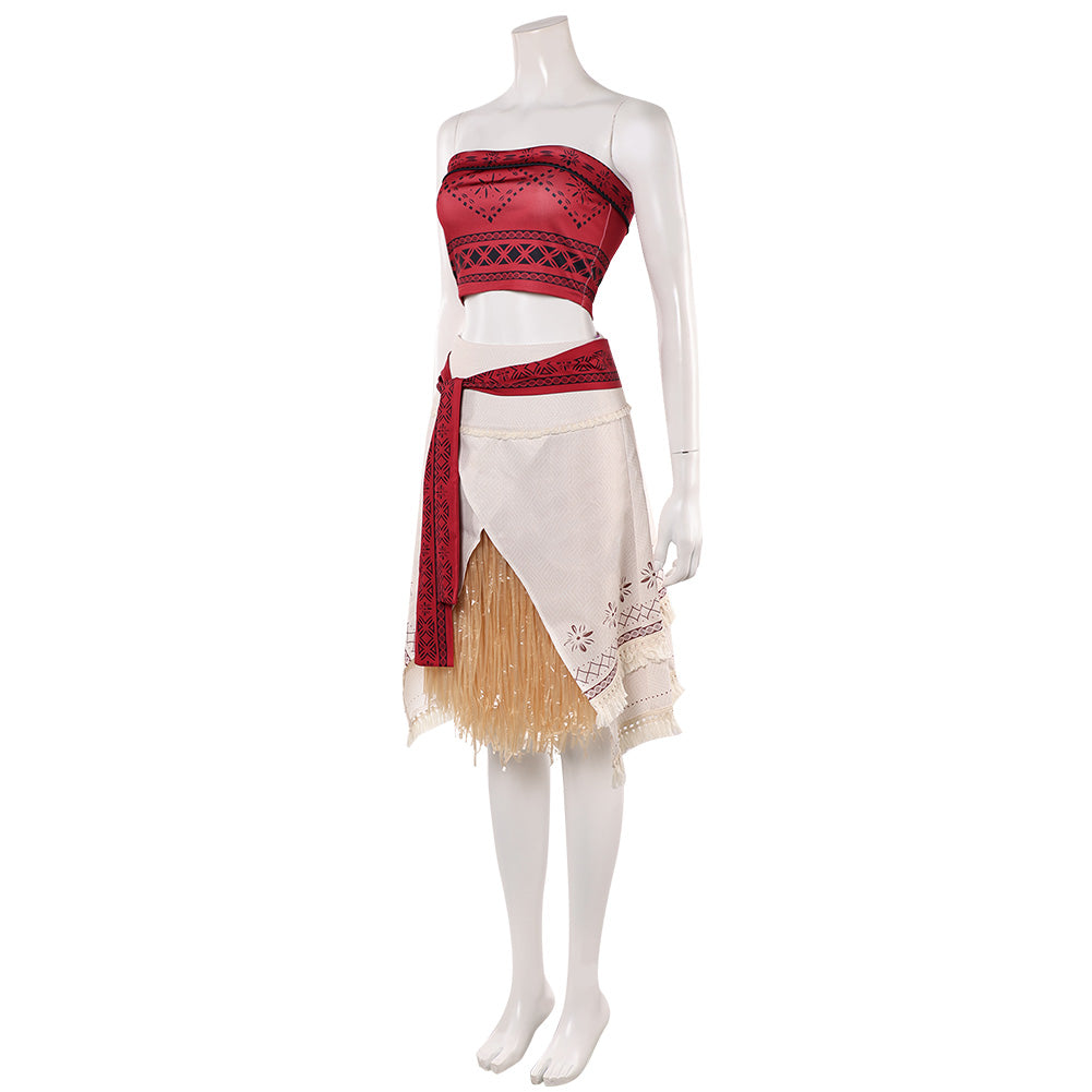 Cosplay Costume Vaiana La Légende du Bout du Monde(2026) Film Cosplay Bustier Rouge+Jupe Beige Femme
