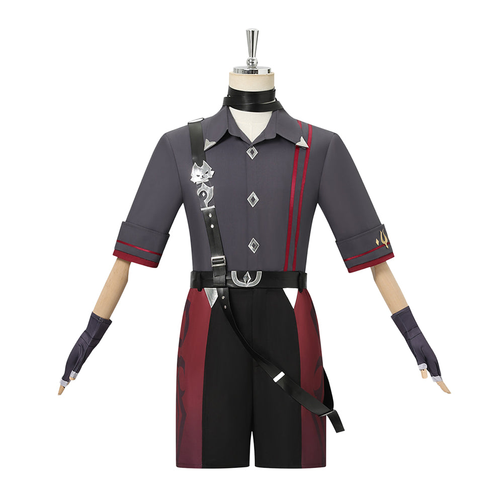 Cosplay Costume Wriothesley Genshin Impact Jeu Cosplay Tenue Grise et Noire Homme