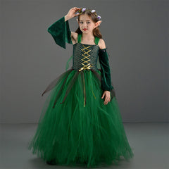 Déguisement Fille Elf Robe Vert Foncé Costume pour Halloween