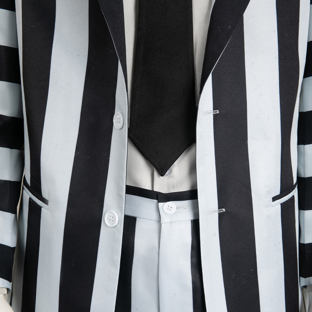 Film Beetlejuice 2(2024) Beetlejuice Costume Rayé Noir et Blanc Cosplay Costume Ver.2