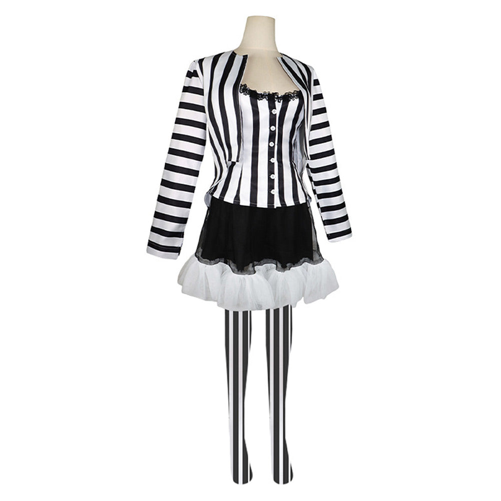 Film Beetlejuice 2(2024) Lydia Deetz Robe à Rayures Noires et Blanches Cosplay Costume