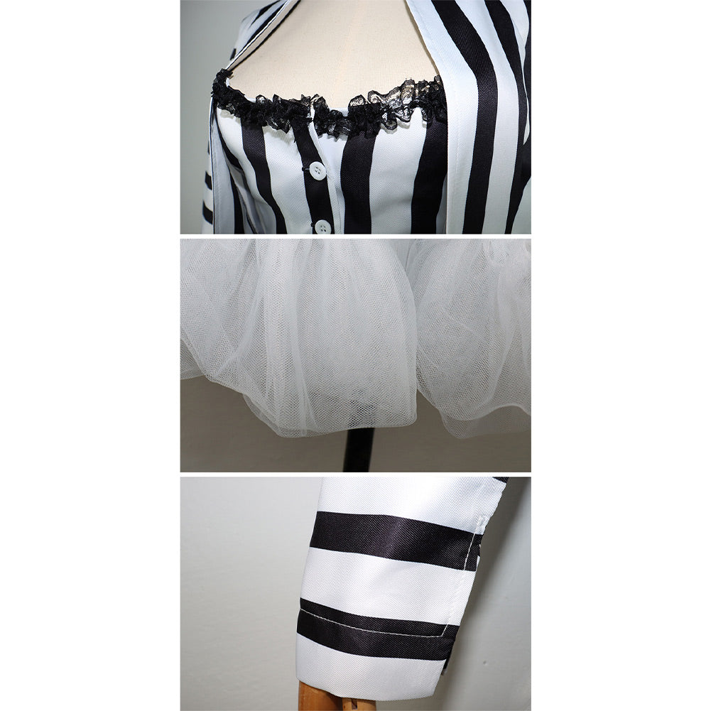 Film Beetlejuice 2(2024) Lydia Deetz Robe à Rayures Noires et Blanches Cosplay Costume