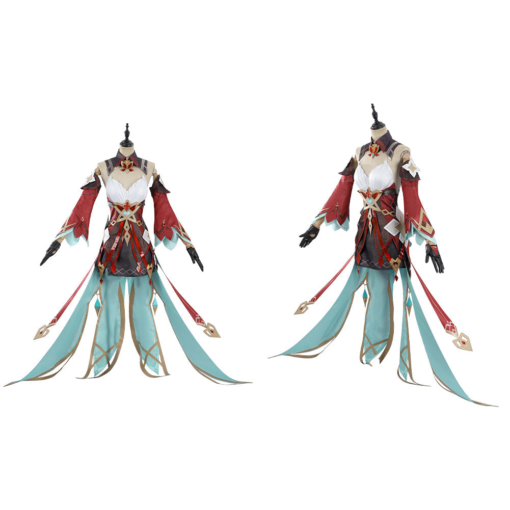 Genshin Impact Alice Tenue Rouge et Verte Cosplay Costume
