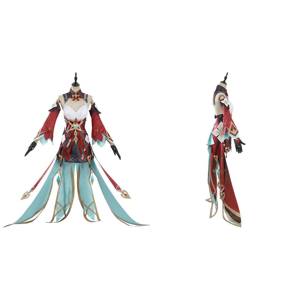 Genshin Impact Alice Tenue Rouge et Verte Cosplay Costume