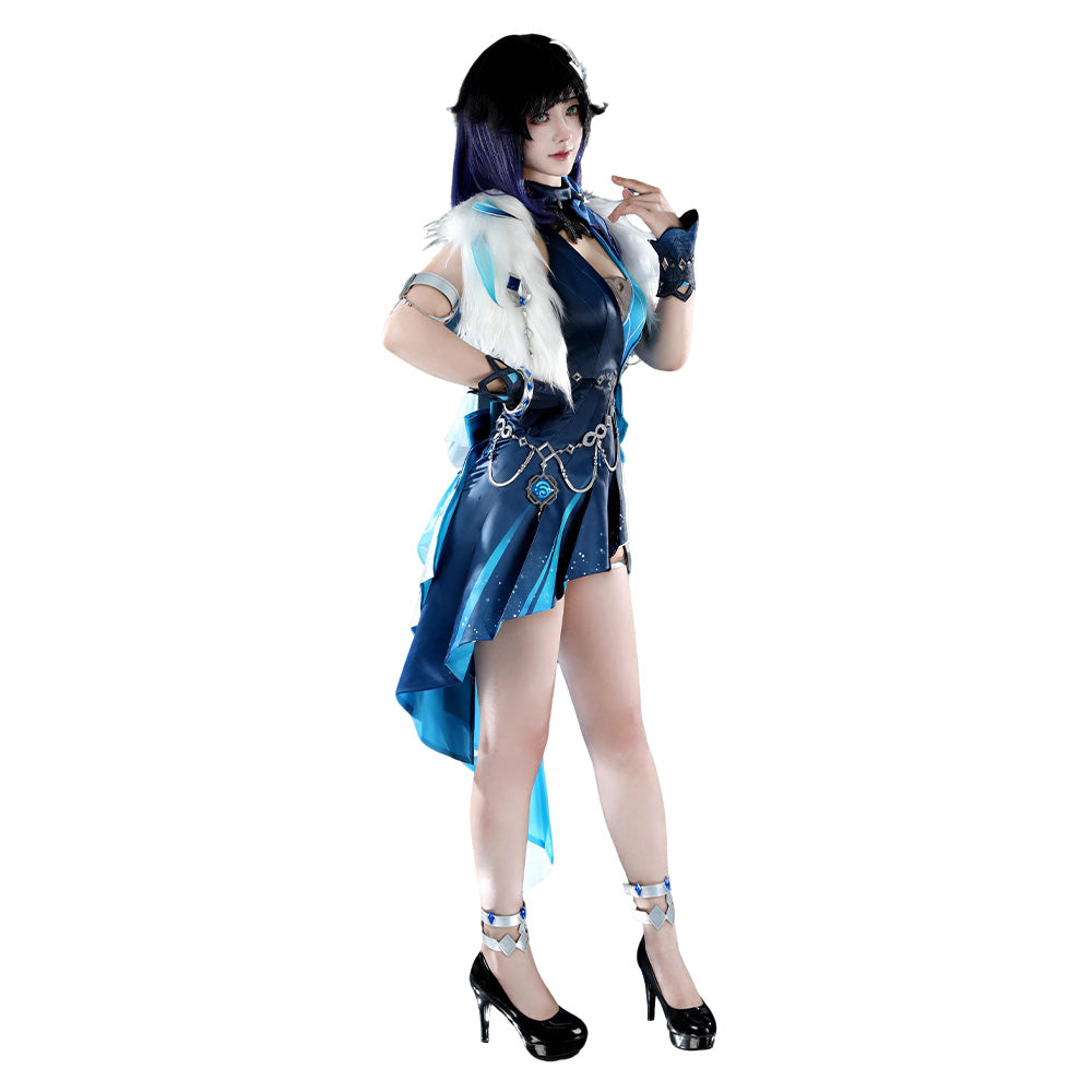 Genshin Impact Yelan Tenue Bleue et Noire Cosplay Costume
