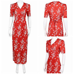 Honey Don't!(2025) Honey O'Donahue Robe Rouge en Mousseline à Fleurs Cosplay Costume