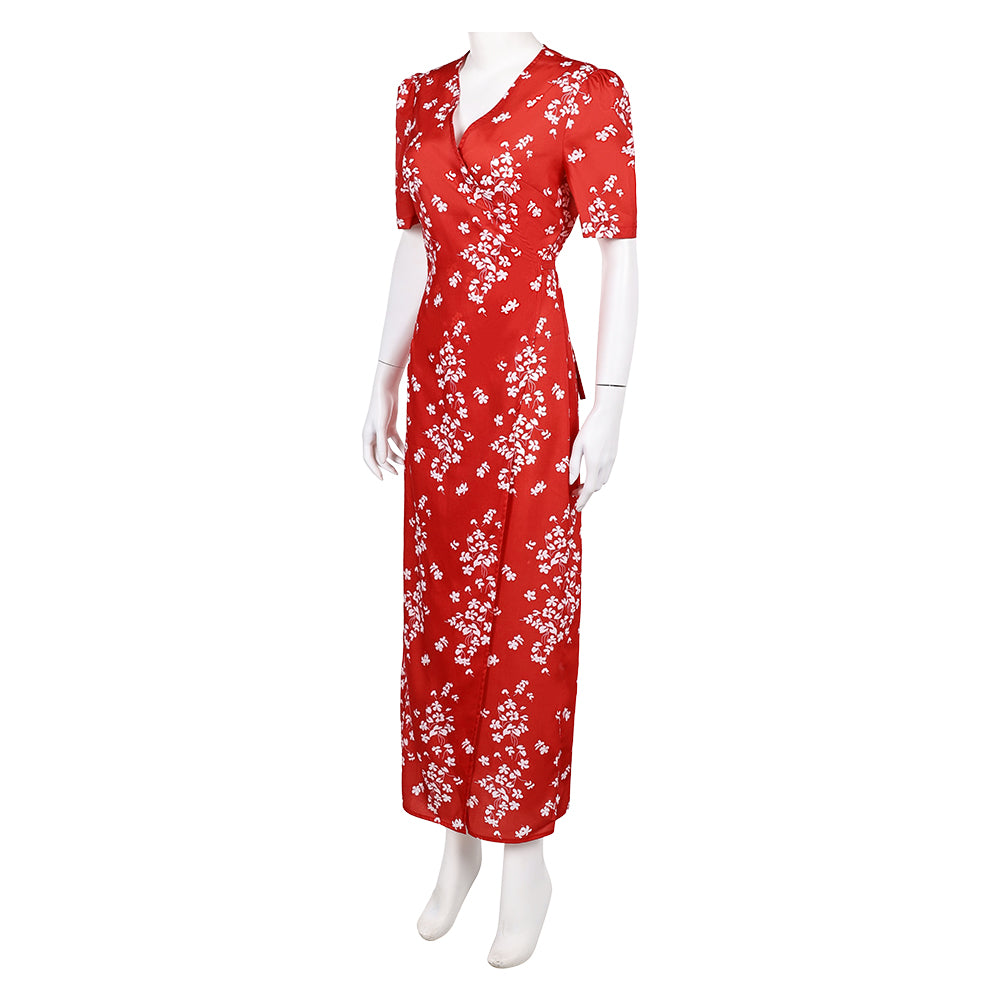 Honey Don't!(2025) Honey O'Donahue Robe Rouge en Mousseline à Fleurs Cosplay Costume