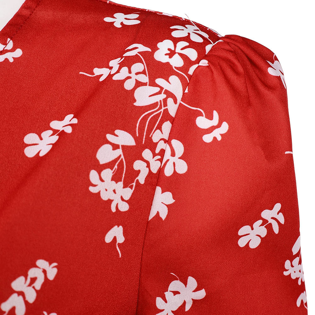 Honey Don't!(2025) Honey O'Donahue Robe Rouge en Mousseline à Fleurs Cosplay Costume