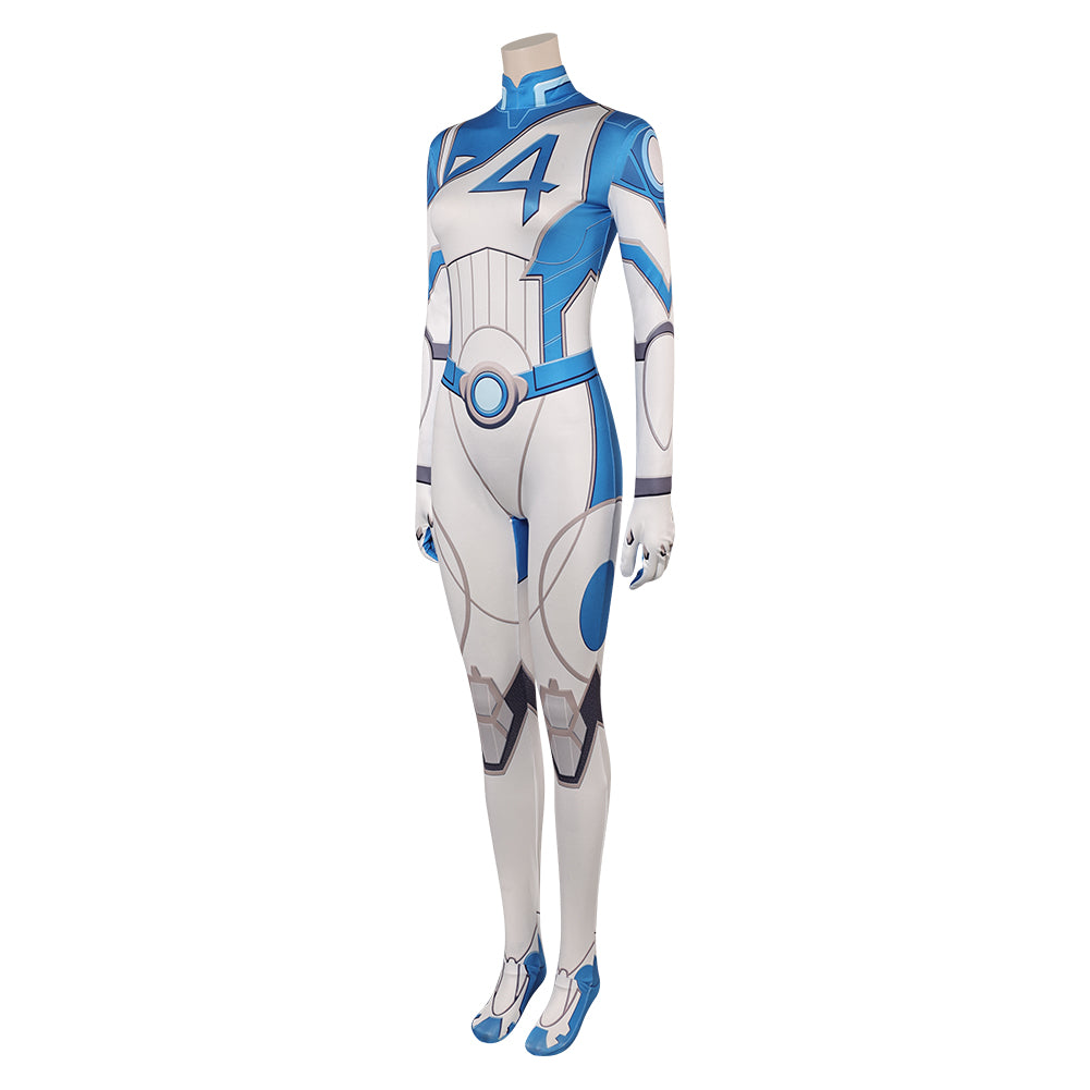 Invisible Woman Susan Storm Combinaison Bleue et Blanche Cosplay Costume