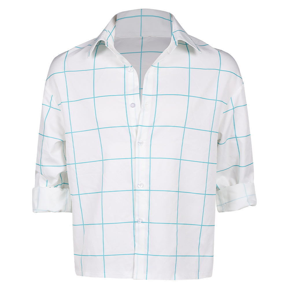 KPop Demon Hunters(2025) Saja Boys Jinu Chemise Blanche à Carreaux Bleus Cosplay Costume