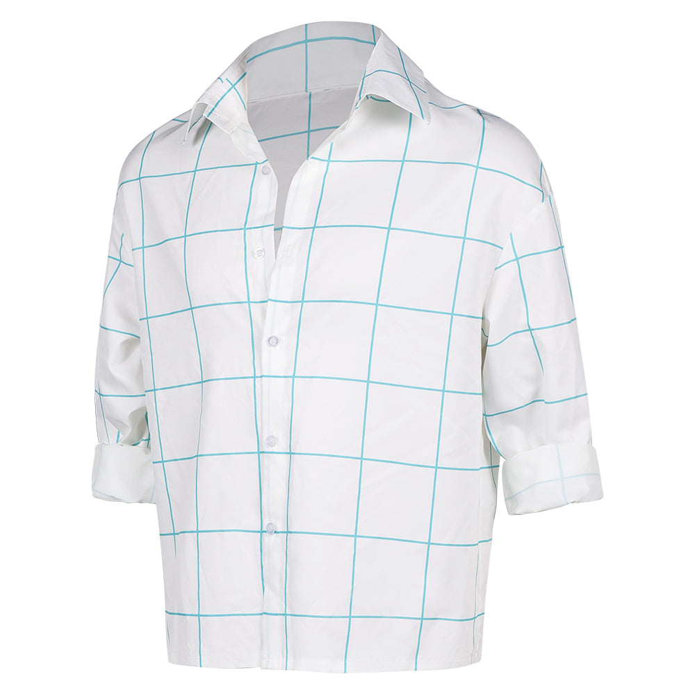 KPop Demon Hunters(2025) Saja Boys Jinu Chemise Blanche à Carreaux Bleus Cosplay Costume
