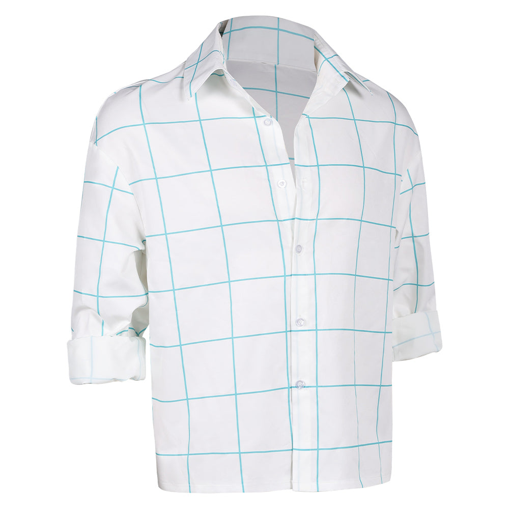 KPop Demon Hunters(2025) Saja Boys Jinu Chemise Blanche à Carreaux Bleus Cosplay Costume