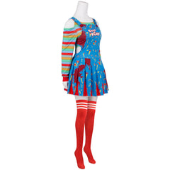 Cosplay Costume Chucky Film Cosplay Robe Rouge et Bleue Femme