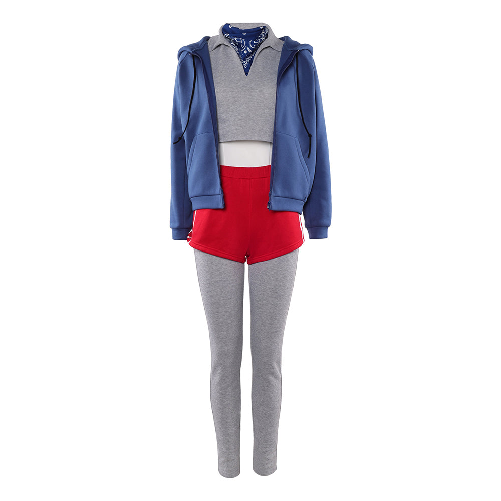 Stranger Things Saison 5(2025) Elven Tenue Grise avec Veste Bleue Cosplay Costume