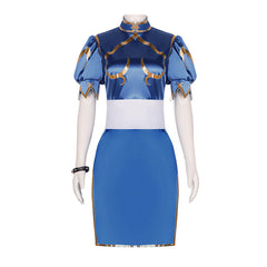 Street Fighter Chun Li Cheongsam Bleu Cosplay Costume