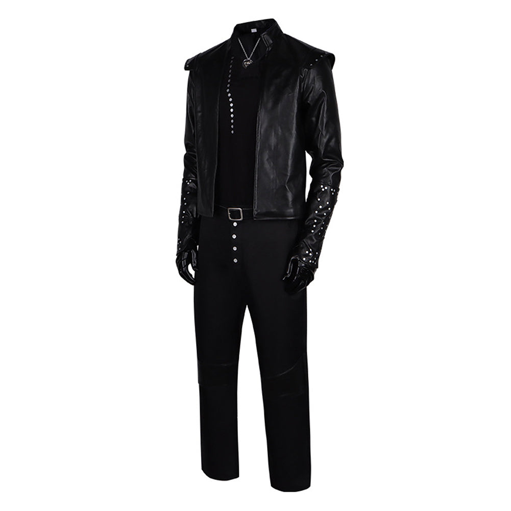 The Witcher Geralt of Rivia Loup Blanc Tenue Noire Cosplay Costume