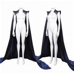 Wicked: For Good(2025) Elphaba Cape Noire à Imprimé Motif Bleu Cosplay Costume