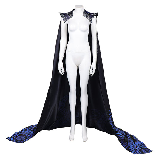 Wicked: For Good(2025) Elphaba Cape Noire à Imprimé Motif Bleu Cosplay Costume