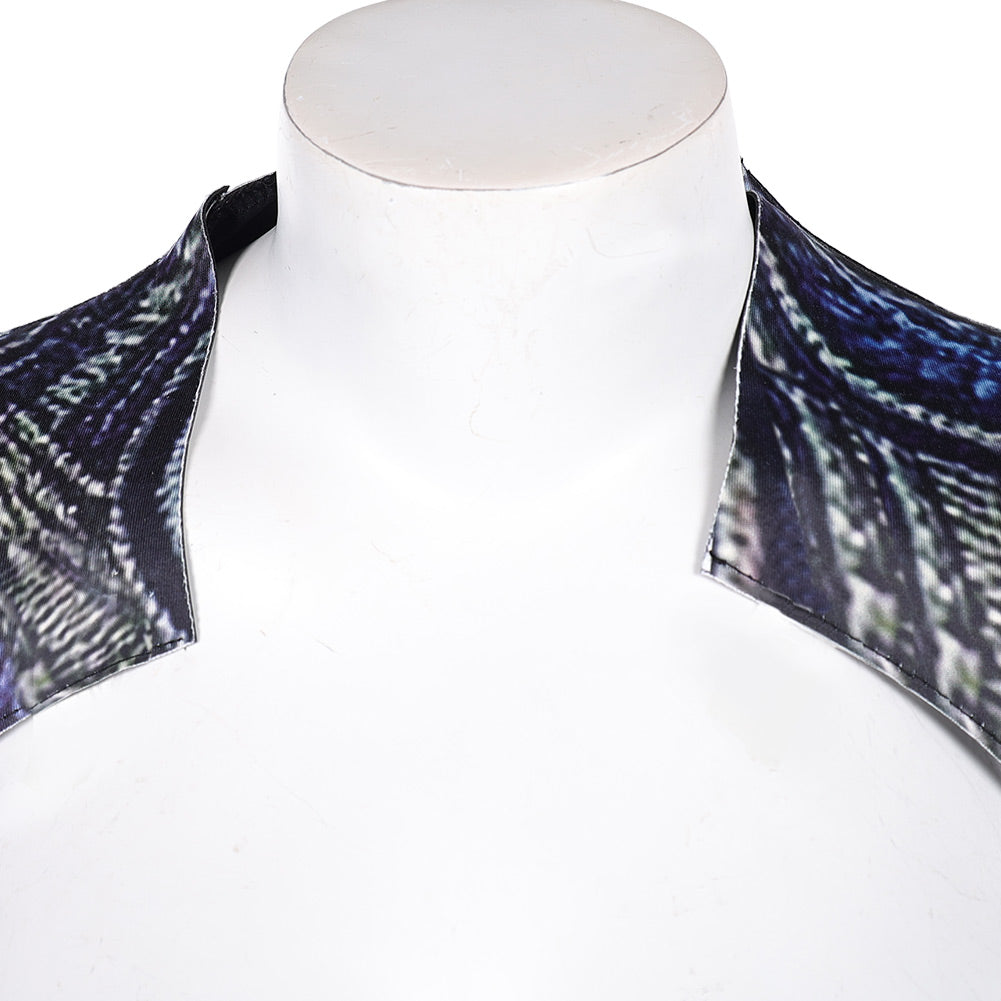 Wicked: For Good(2025) Elphaba Cape Noire à Imprimé Motif Bleu Cosplay Costume