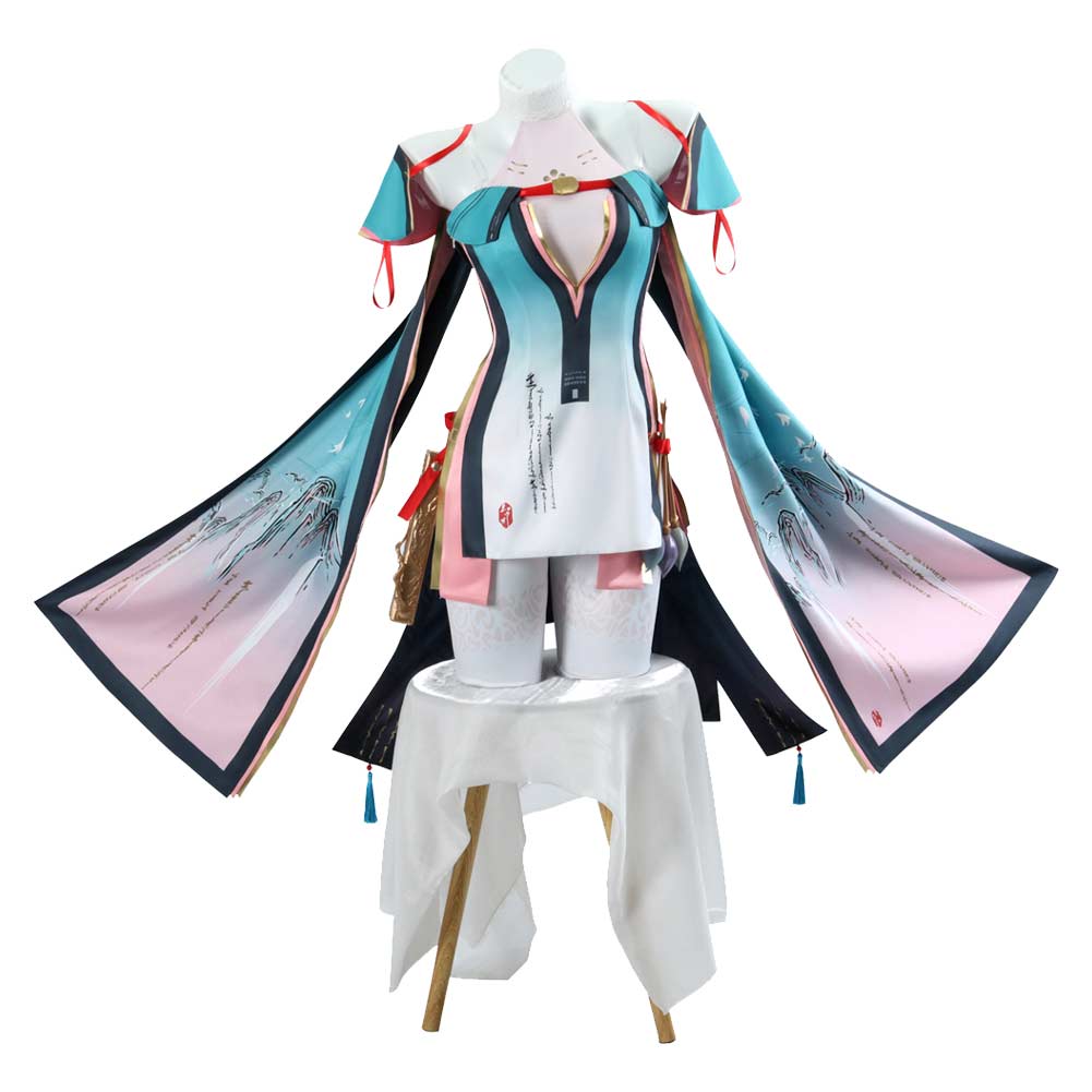 Wuthering Waves Zhezhi Tenue Blanche et Bleue Cosplay Costume