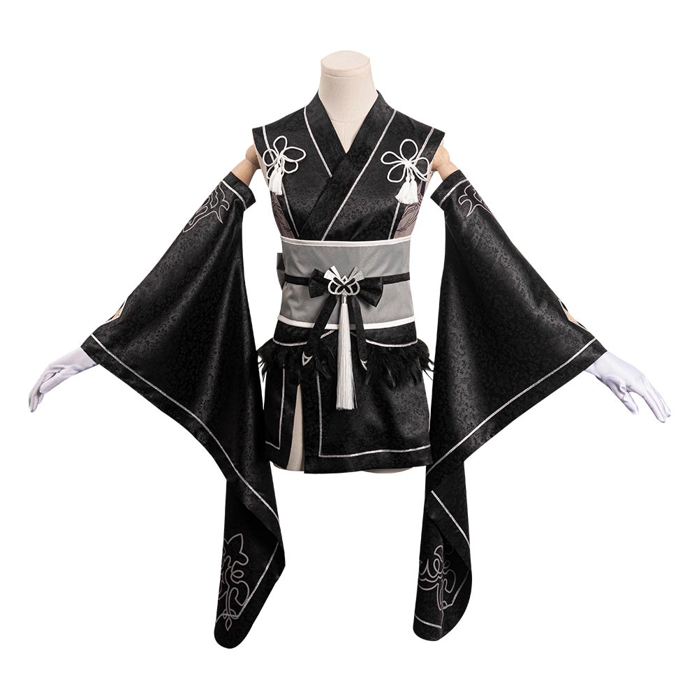Adulte NieR:Automata 2B Kimono Noir Cosplay Costume Carnaval