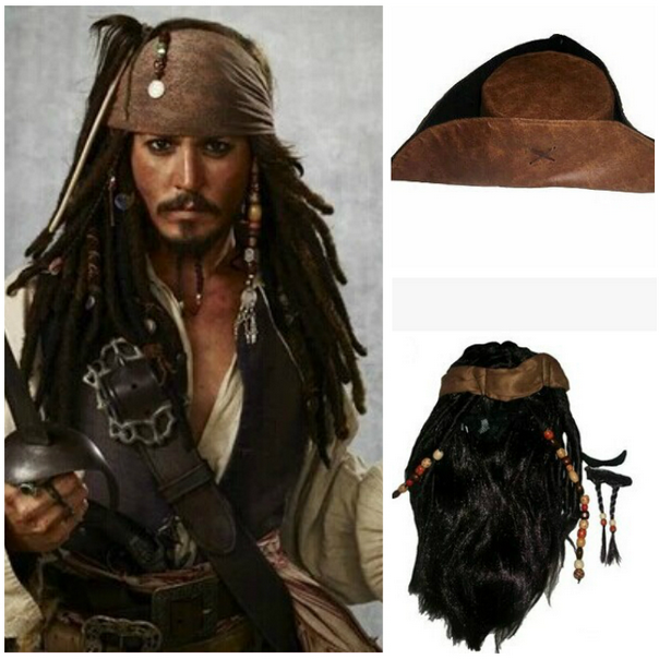 Film Pirates des Caraïbes Jack Sparrow Deux Styles Perruque Cosplay Accessoires Halloween
