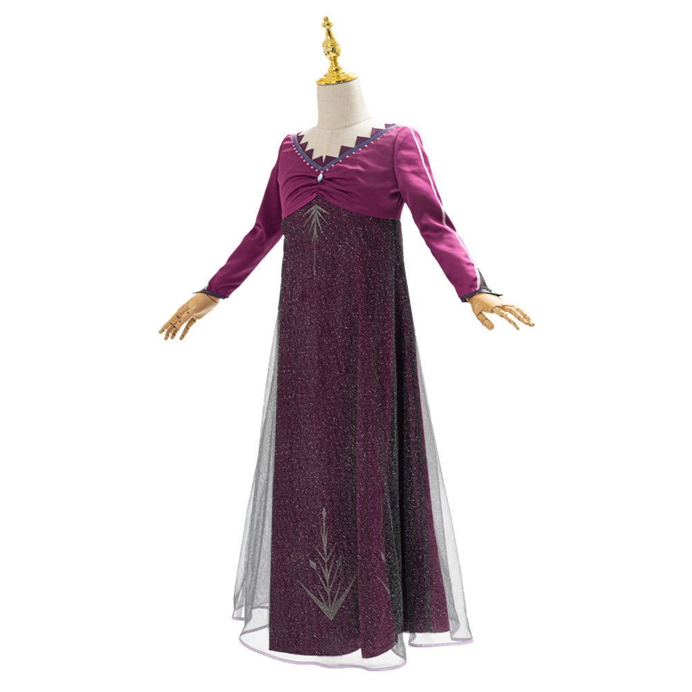 La Reine des neiges Frozen Elsa Robe Pourpre Robe Enfant Cosplay Costume