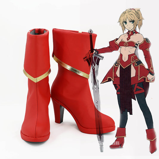 Fate/Apocrypha FA Saber of Red Mordred Bottes Cosplay Chaussures
